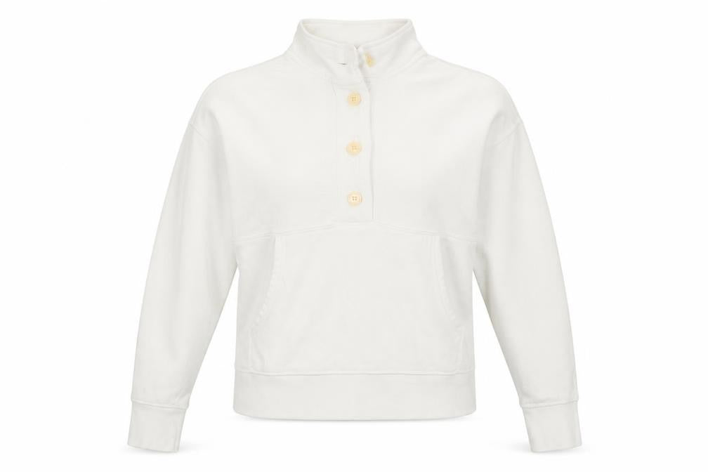 Front view of Aerie Women's White Henley Sweatshirt, size S, Casual