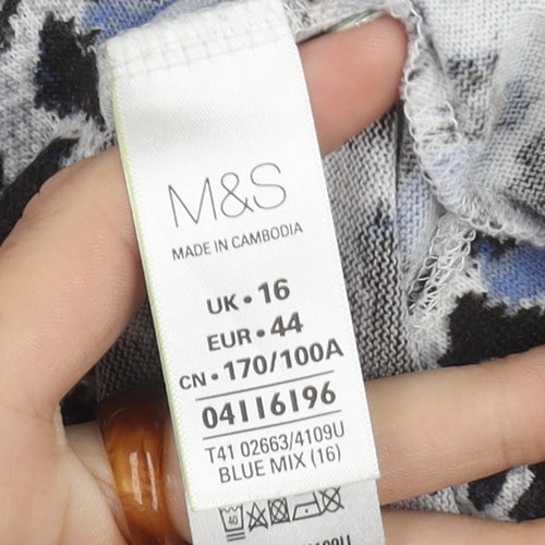 Marks and Spencer Women's Blue Leopard Print Jumper, Size 16