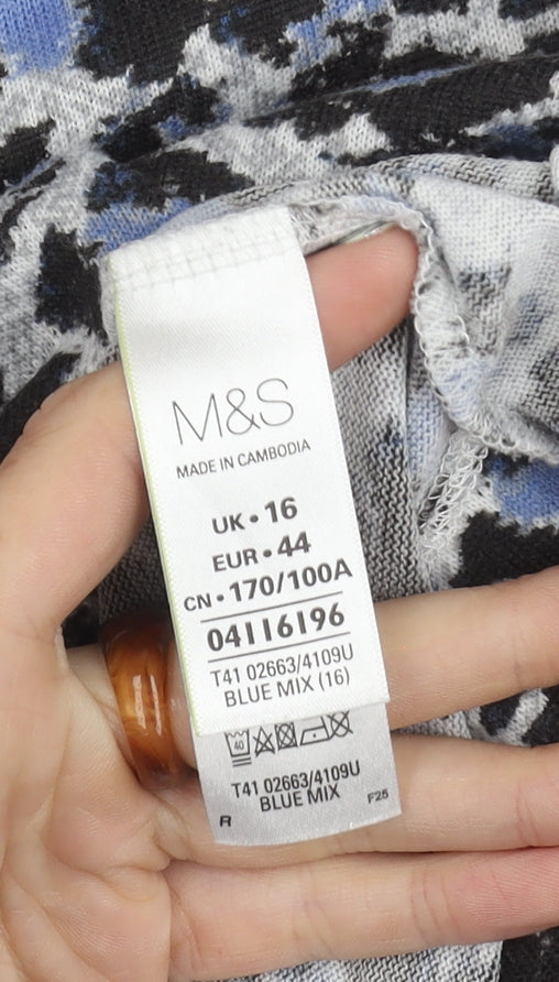 Marks and Spencer Women's Blue Leopard Print Jumper, Size 16