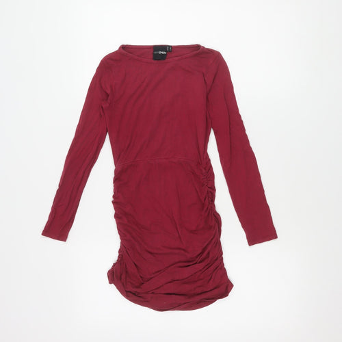 ASOS Petite Red Long Sleeve Ruched Dress UK 8