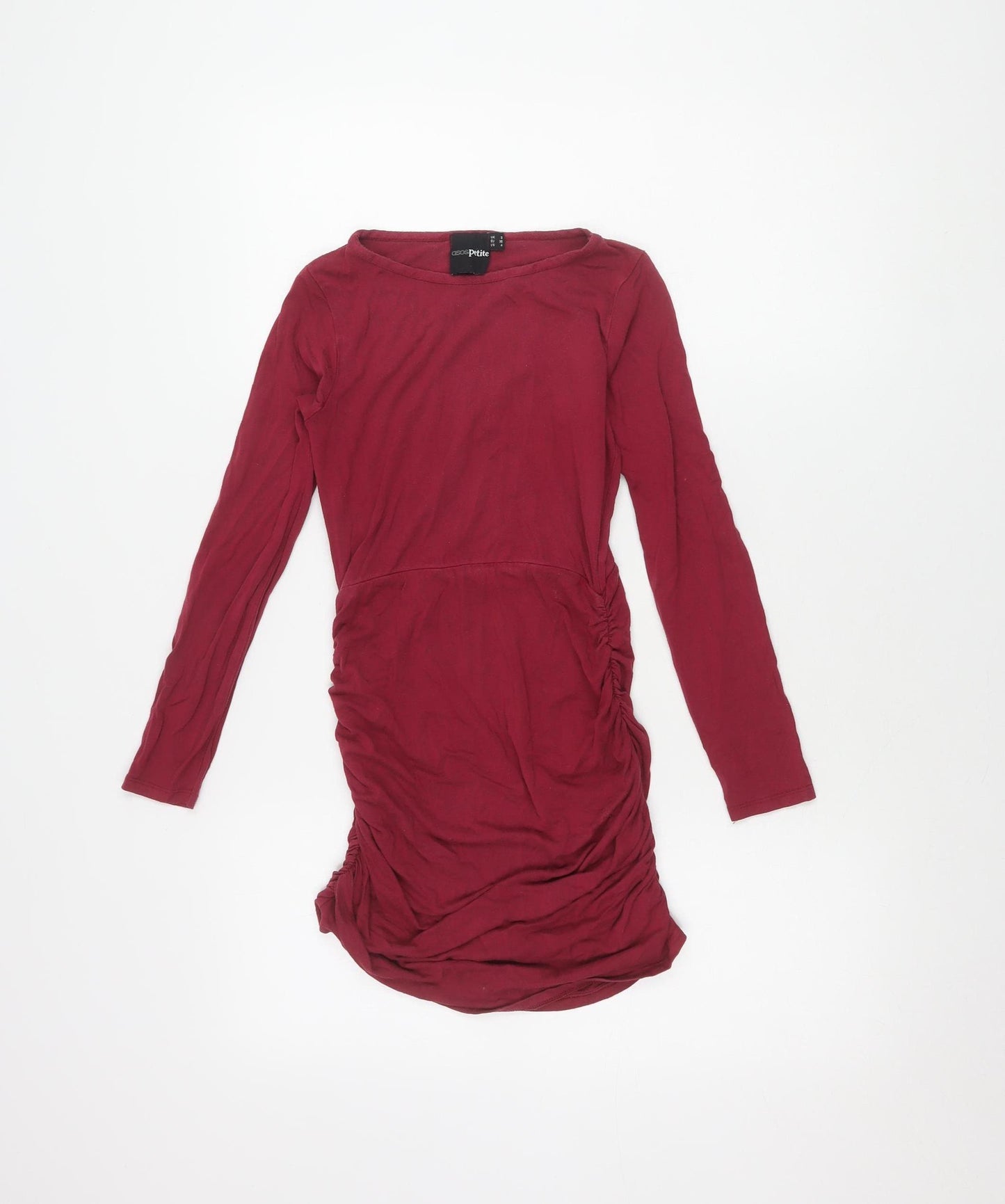 ASOS Petite Red Long Sleeve Ruched Dress UK 8