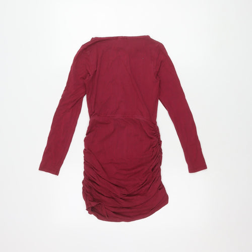 ASOS Petite Red Long Sleeve Ruched Dress UK 8