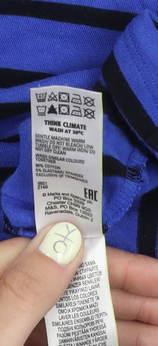 Marks and Spencer Women's Blue Striped T-Shirt Size 14