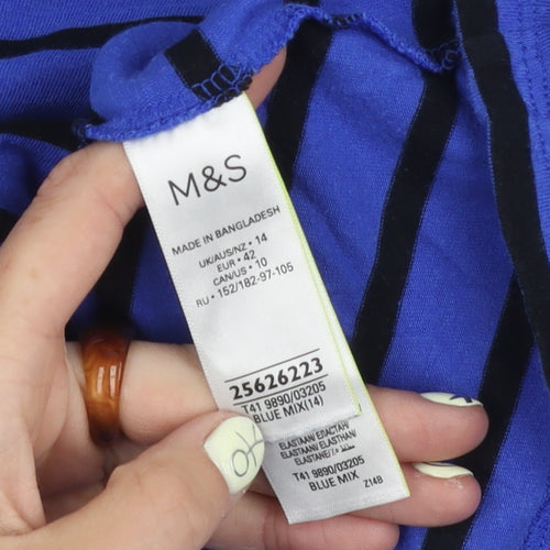 Marks and Spencer Women's Blue Striped T-Shirt Size 14