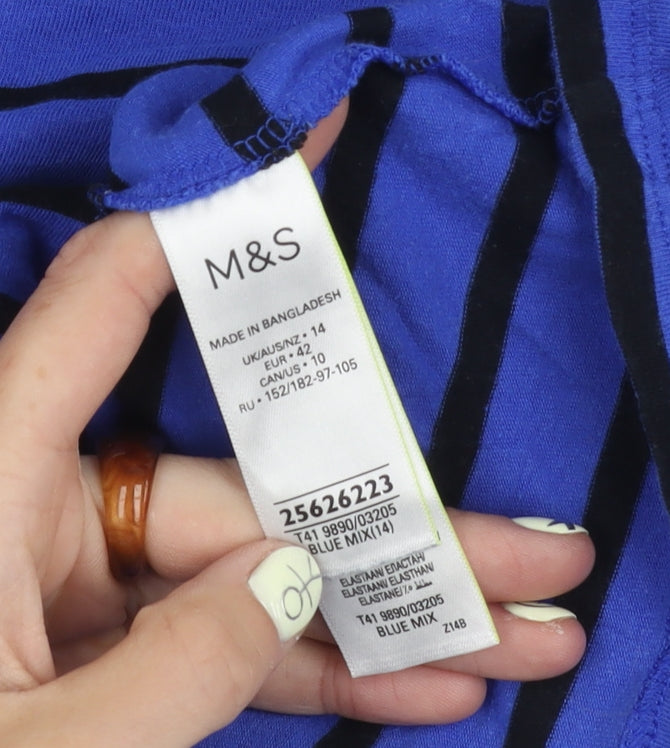Marks and Spencer Women's Blue Striped T-Shirt Size 14