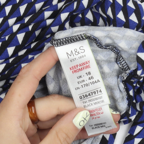 Marks and Spencer Women's Black Geometric Top, Size 18