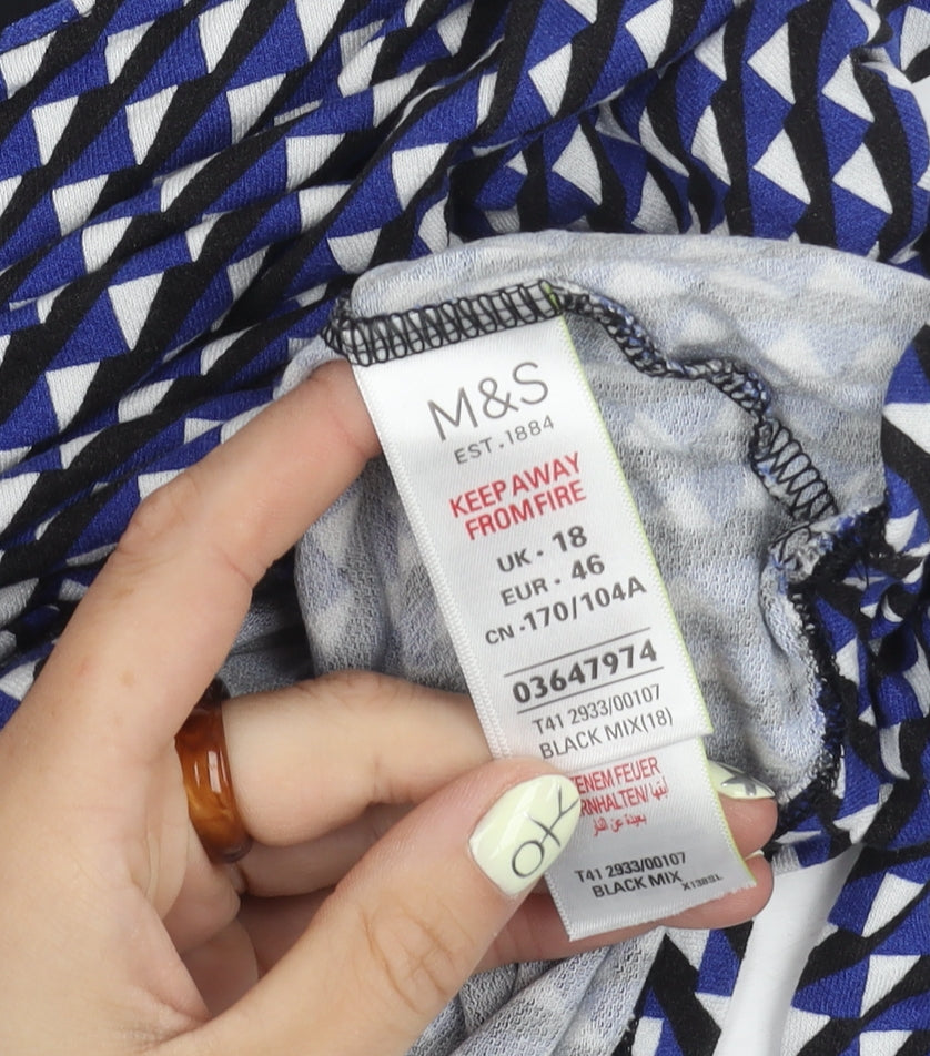 Marks and Spencer Women's Black Geometric Top, Size 18