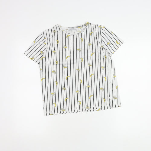 PULL&BEAR Women's White Striped Banana T-Shirt, Size S