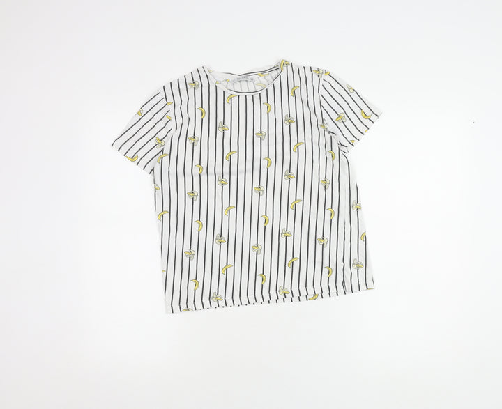 PULL&BEAR Women's White Striped Banana T-Shirt, Size S