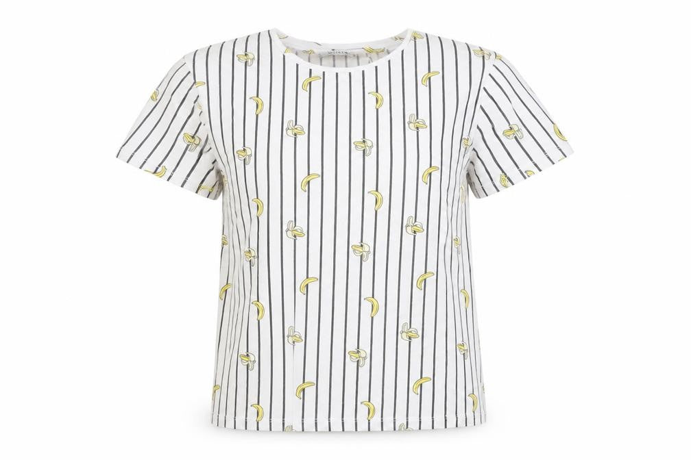 Front view of Pull&Bear Women's White Striped Banana T-Shirt, size S