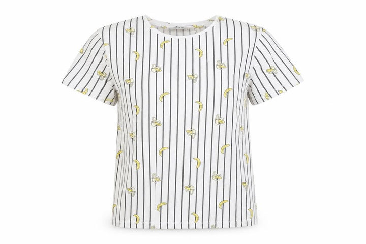 Pull&Bear Women's White Striped Banana T-Shirt, Size S
