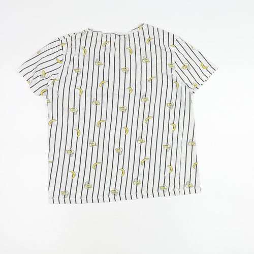 PULL&BEAR Women's White Striped Banana T-Shirt, Size S