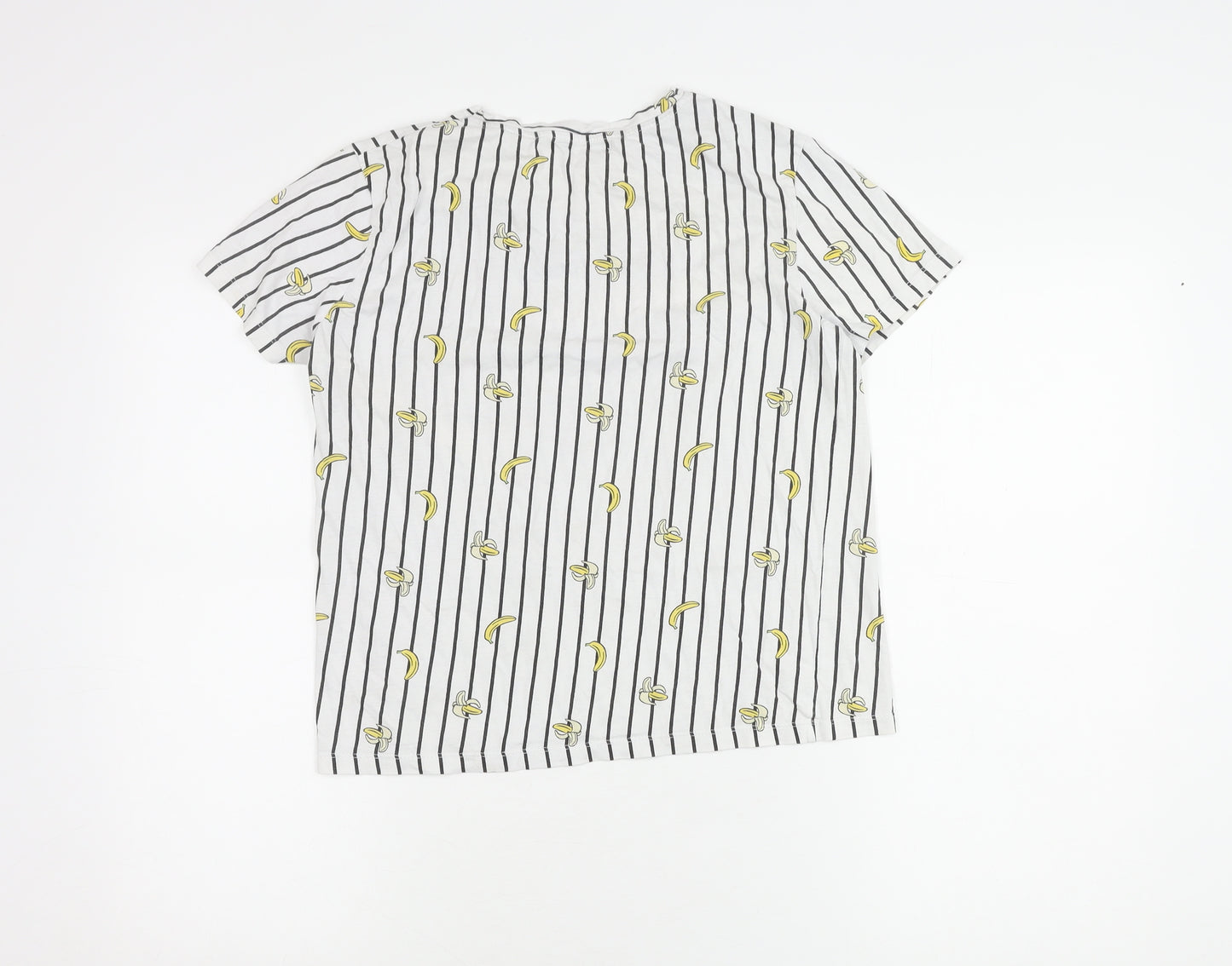 PULL&BEAR Women's White Striped Banana T-Shirt, Size S