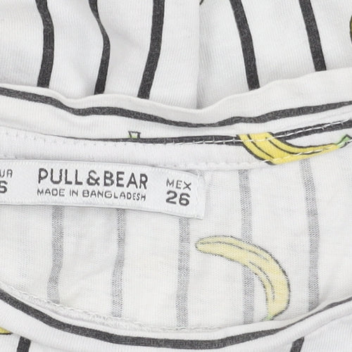 PULL&BEAR Women's White Striped Banana T-Shirt, Size S