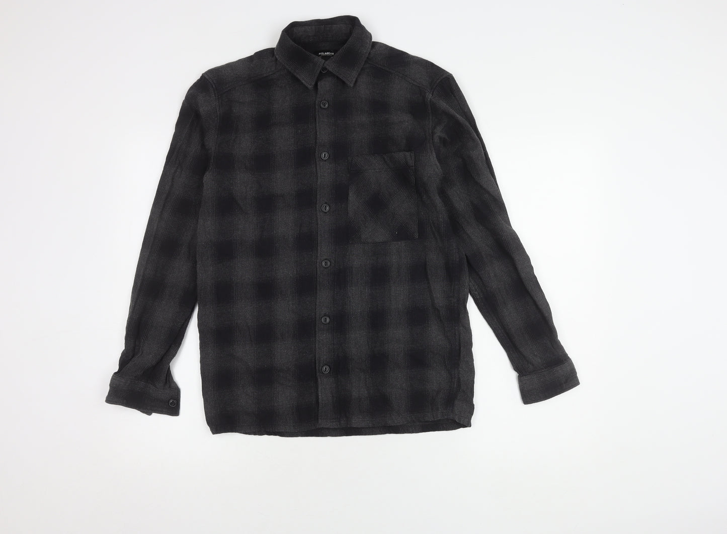 Pull & Bear Men's Grey Check Shirt Regular Fit Size S