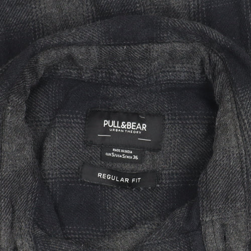 Pull & Bear Men's Grey Check Shirt Regular Fit Size S