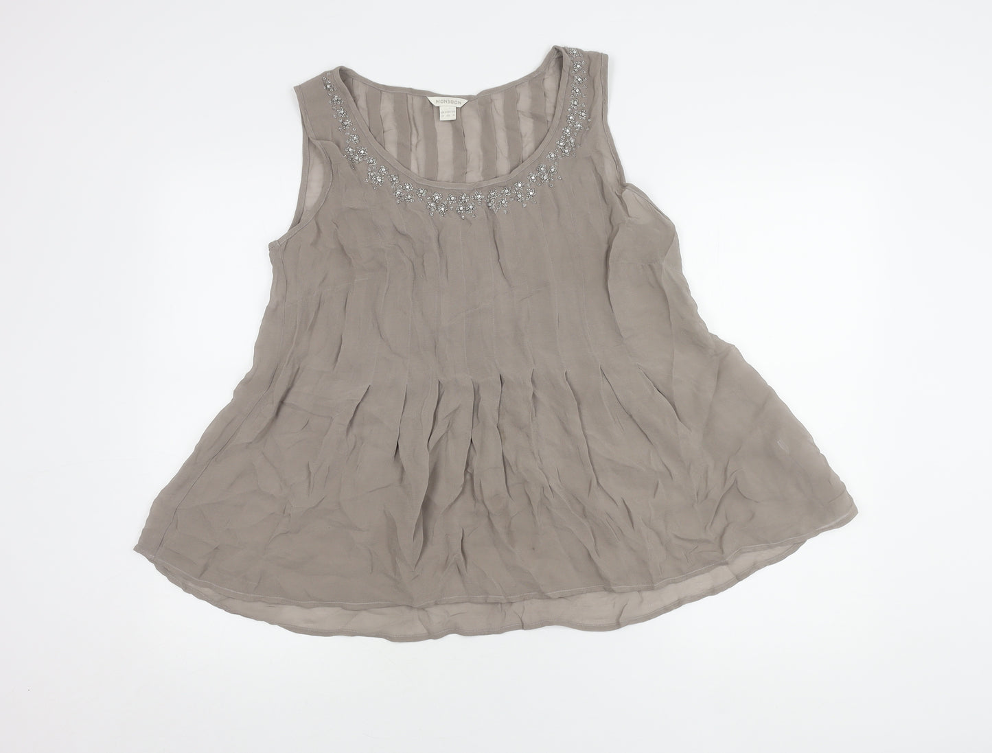 Monsoon Women's Grey Sleeveless Tunic Blouse, Size 12