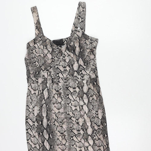 H&M Women's Grey Animal Print Pinafore Dress Size 14