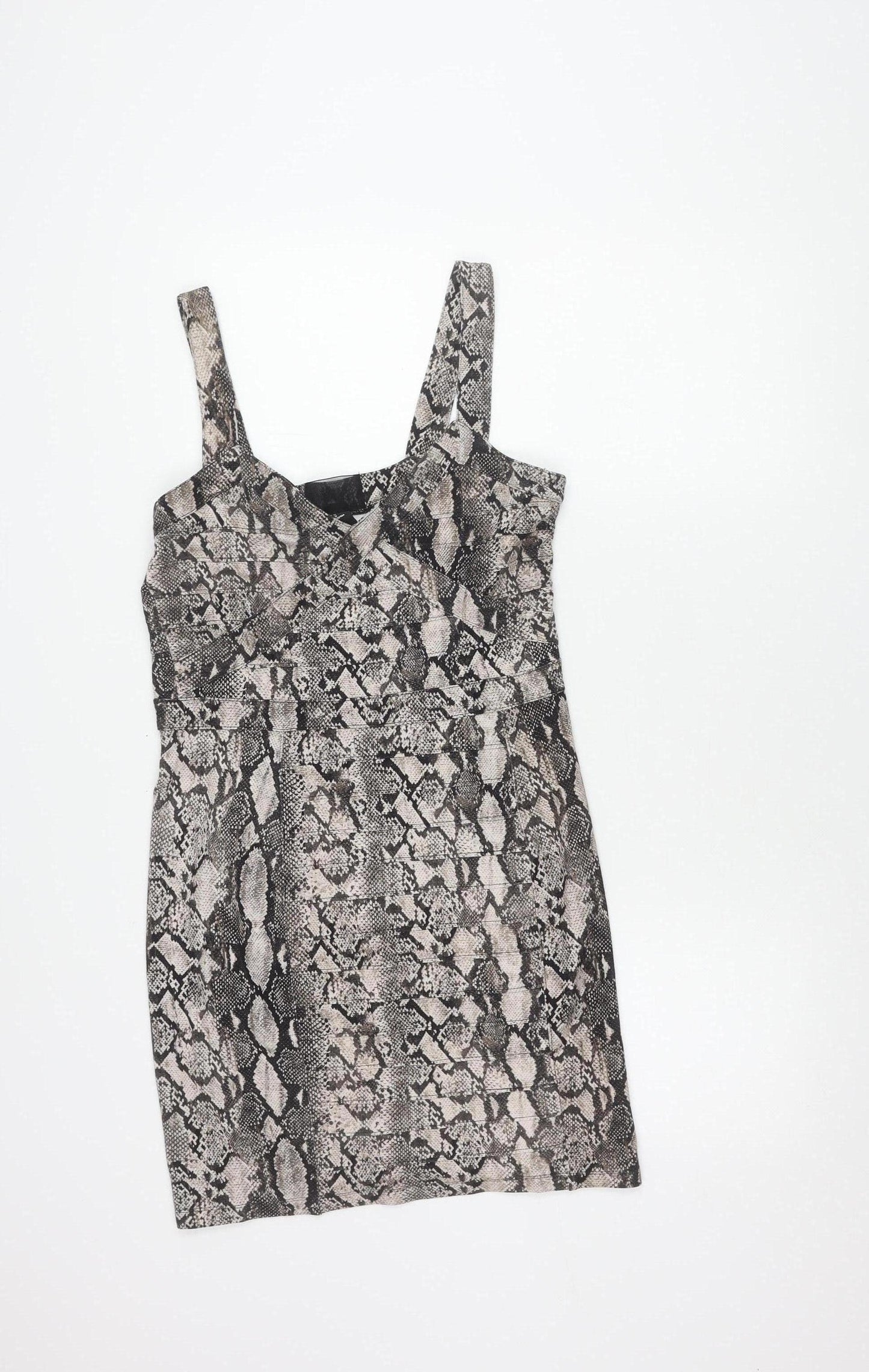 H&M Women's Grey Animal Print Pinafore Dress Size 14