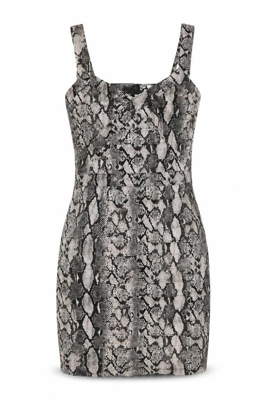 Front view of H&M Women's Grey Animal Print Pinafore Dress, size 14