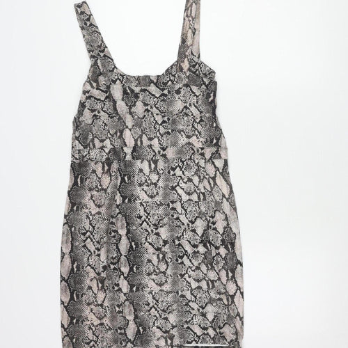 H&M Women's Grey Animal Print Pinafore Dress Size 14