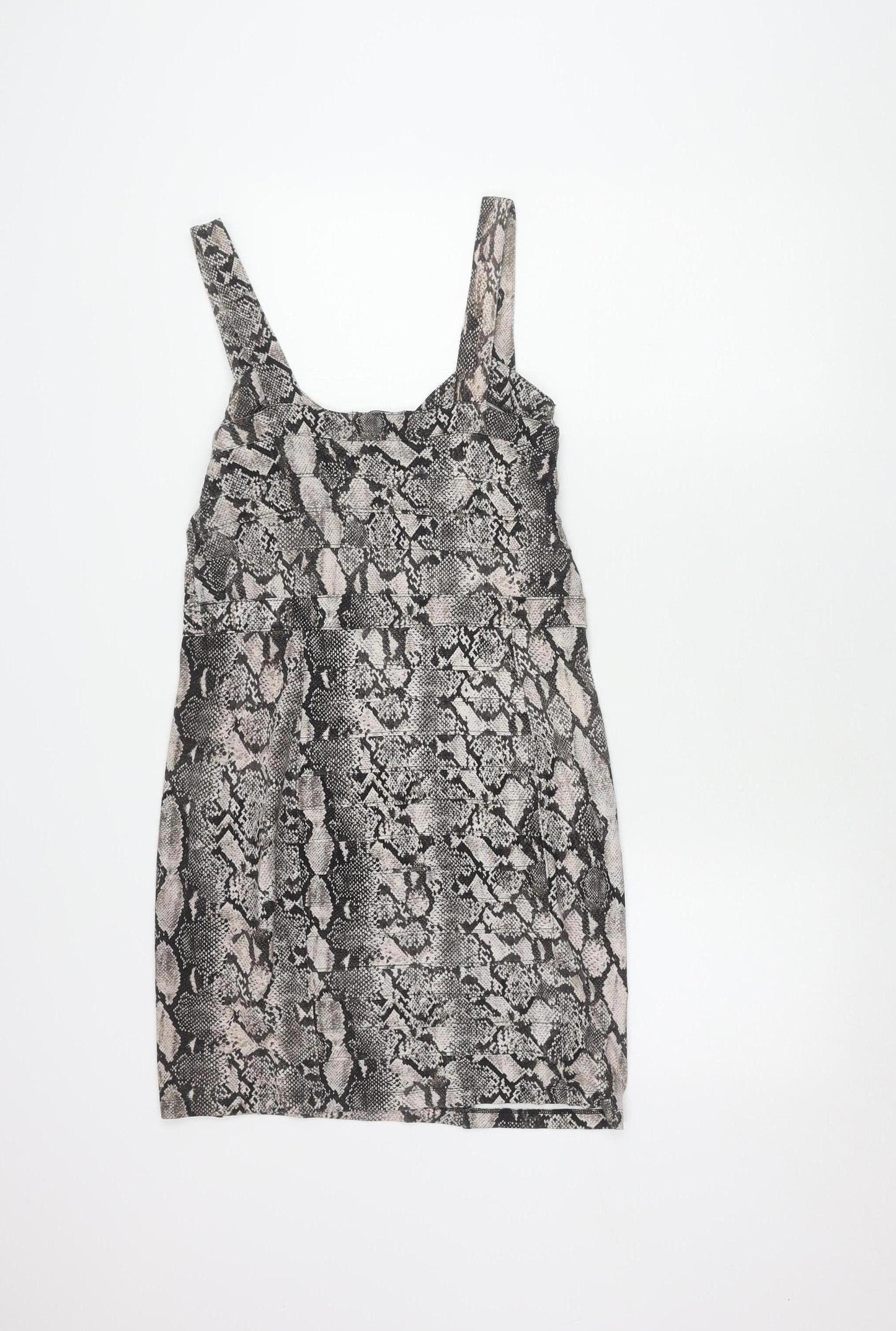 H&M Women's Grey Animal Print Pinafore Dress Size 14