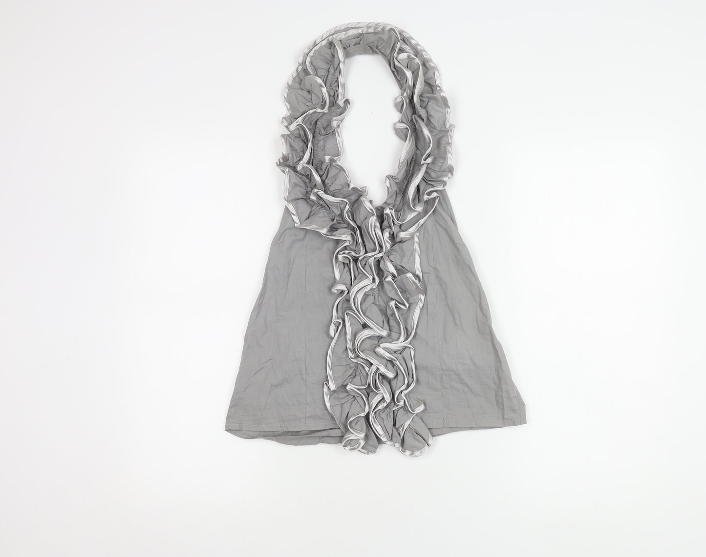 Look Women's Grey Ruffle Blouse Size 8 Sleeveless Cotton