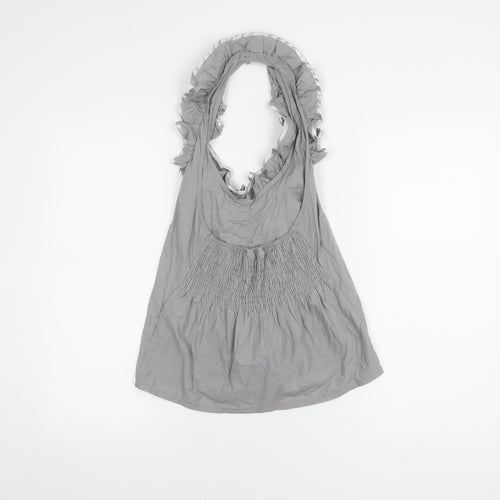 Look Women's Grey Ruffle Blouse Size 8 Sleeveless Cotton