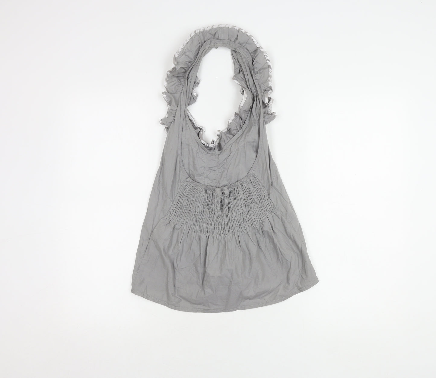 Look Women's Grey Ruffle Blouse Size 8 Sleeveless Cotton