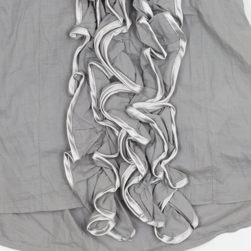 Look Women's Grey Ruffle Blouse Size 8 Sleeveless Cotton