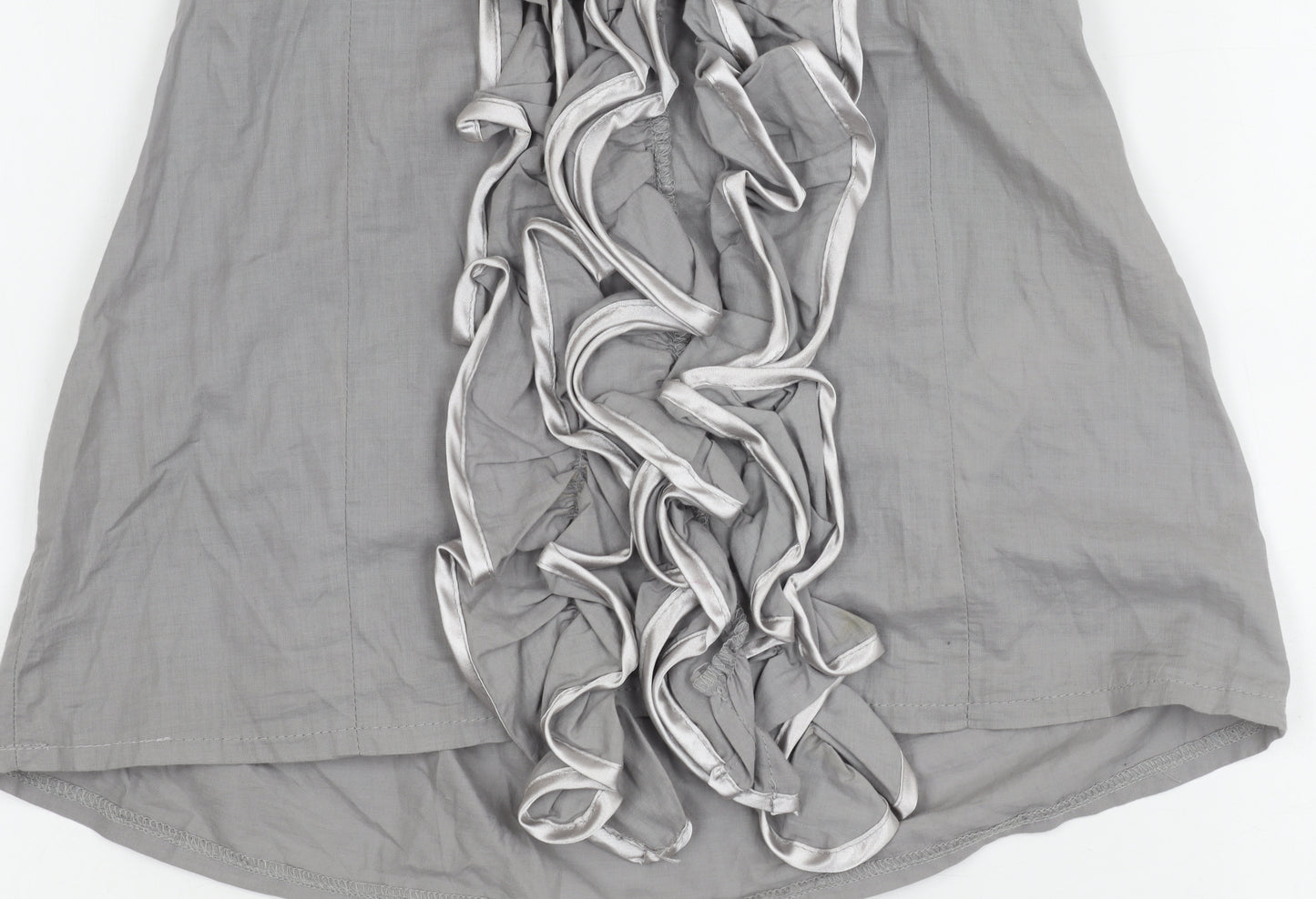 Look Women's Grey Ruffle Blouse Size 8 Sleeveless Cotton