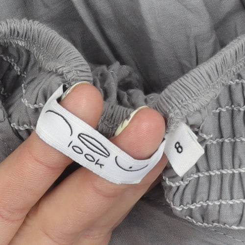 Look Women's Grey Ruffle Blouse Size 8 Sleeveless Cotton