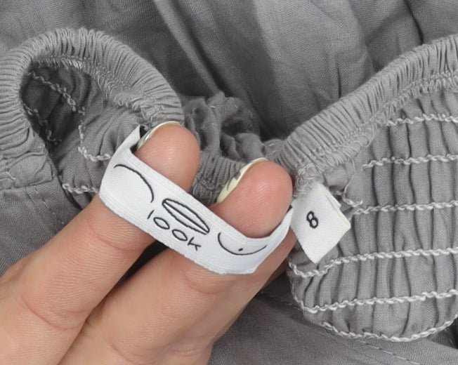 Look Women's Grey Ruffle Blouse Size 8 Sleeveless Cotton