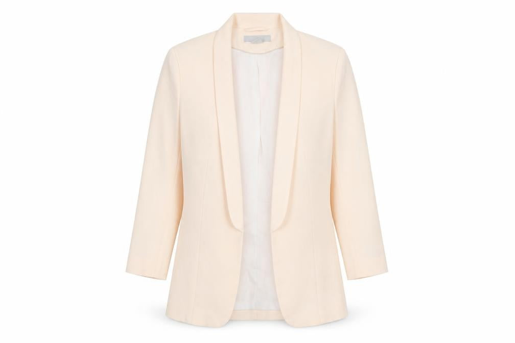 Front view of H&M Women Beige Blazer, size 8, Long Sleeve, Regular Fit