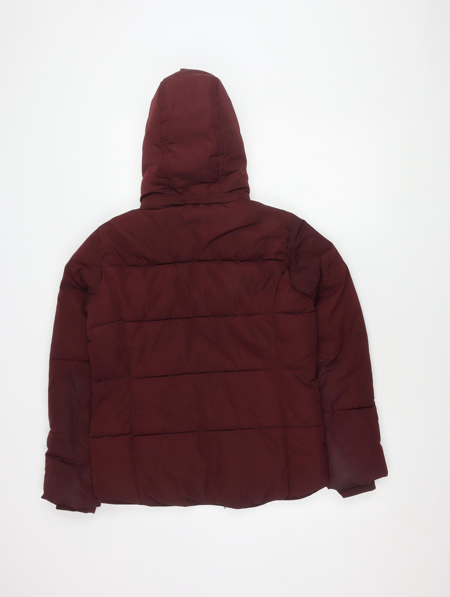 Topshop Women's Red Puffer Jacket Size 6 - Hooded, Zipped