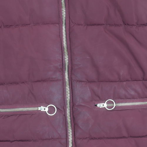 Topshop Women's Red Puffer Jacket Size 6 - Hooded, Zipped