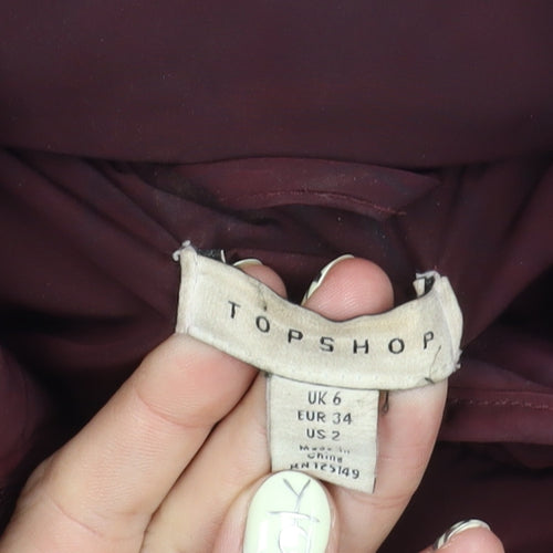 Topshop Women's Red Puffer Jacket Size 6 - Hooded, Zipped