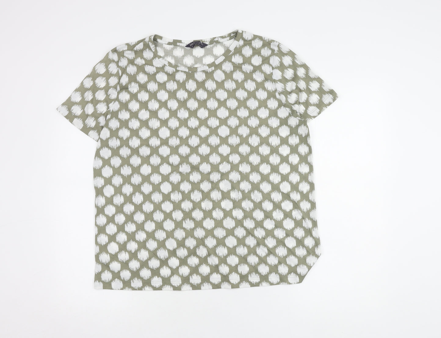 Marks and Spencer Women's Green Geometric T-Shirt Size 16