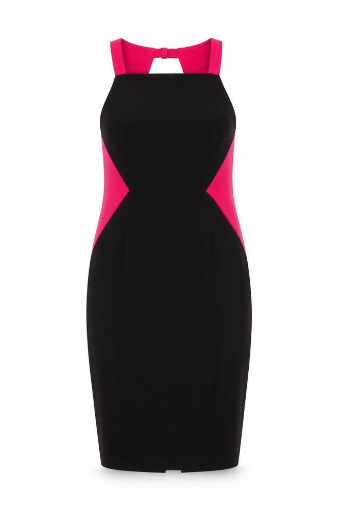 Front view of Next Women's Black Pink Colourblock Bodycon Dress
