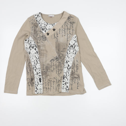 Kalisson Women's Beige Long Sleeve V-Neck Top M