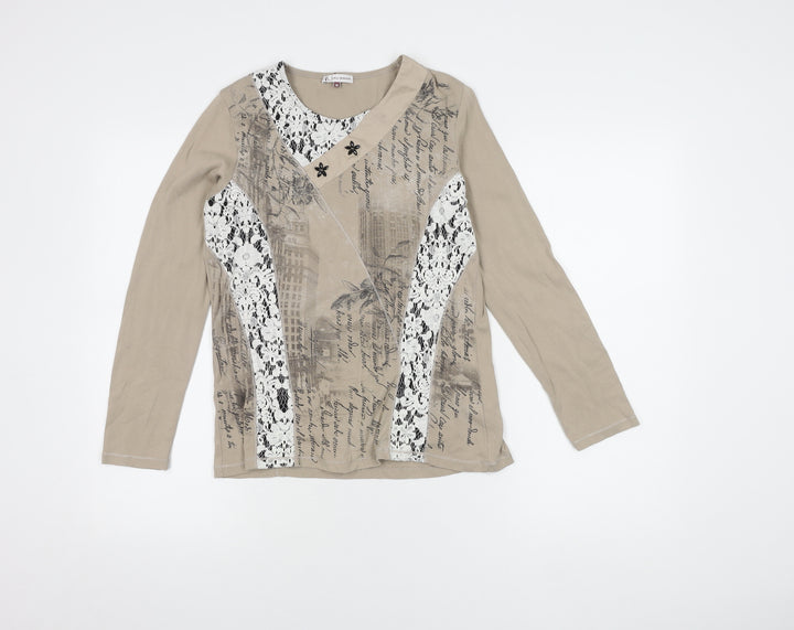 Kalisson Women's Beige Long Sleeve V-Neck Top M