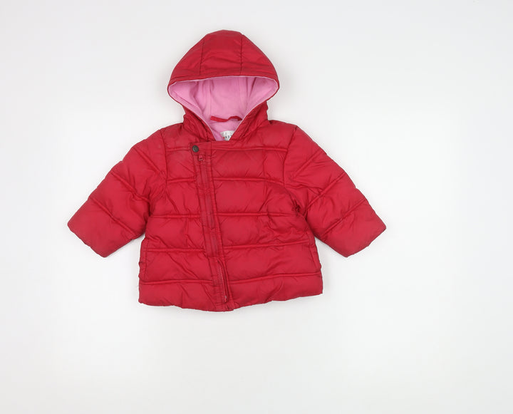 Next Red Unisex Puffer Jacket, 12-18 Months, Hooded, Lined