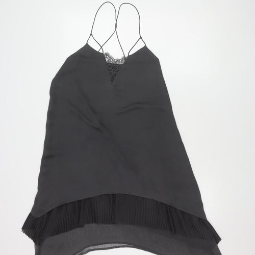 H&M Women's Black Slip Dress, Size 8, Elegant Lace Finish
