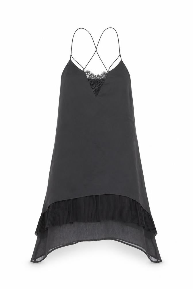 H&M Women's Black Slip Dress, Size 8, Elegant Lace Finish