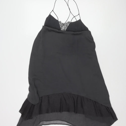 H&M Women's Black Slip Dress, Size 8, Elegant Lace Finish