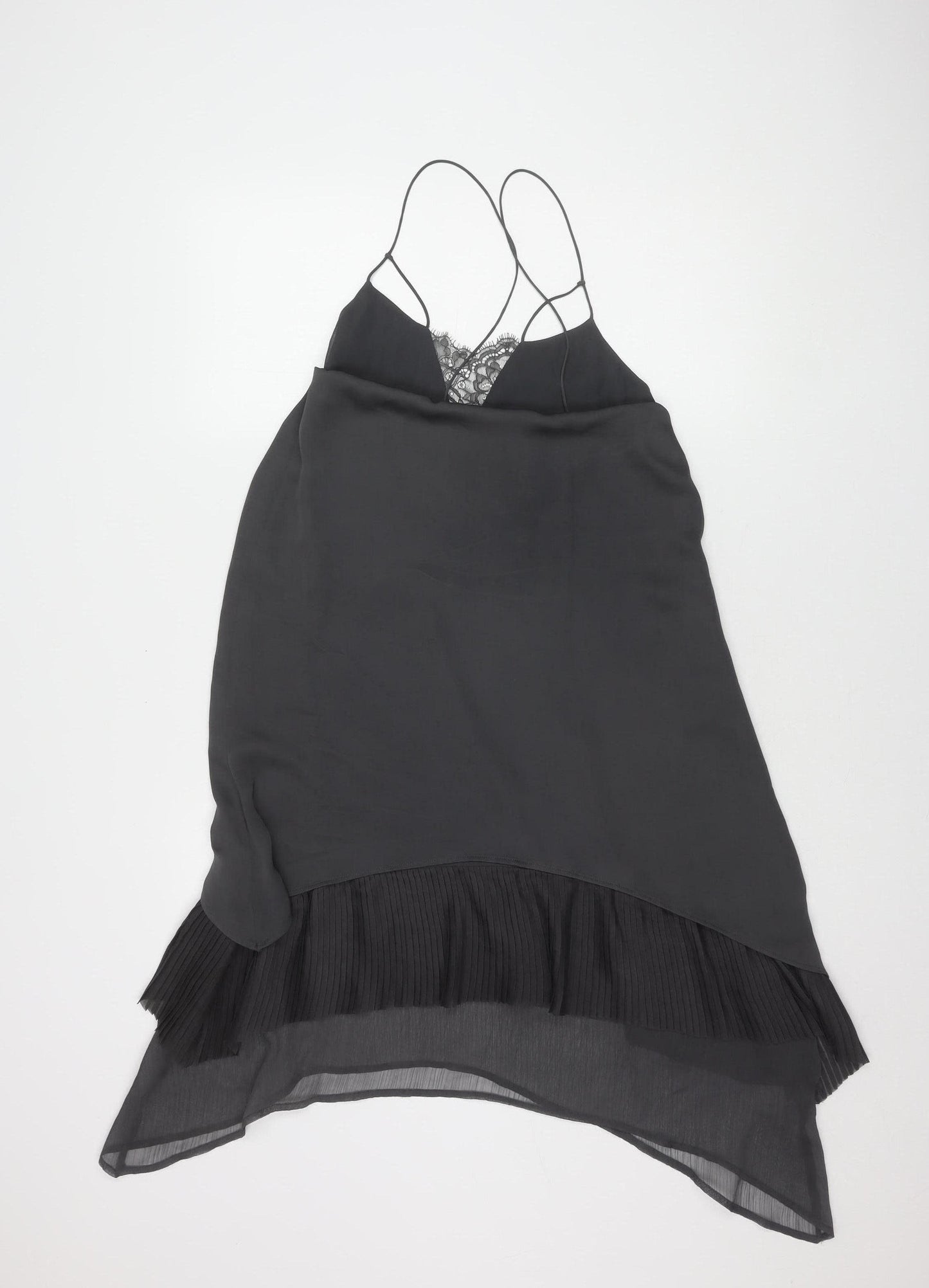 H&M Women's Black Slip Dress, Size 8, Elegant Lace Finish
