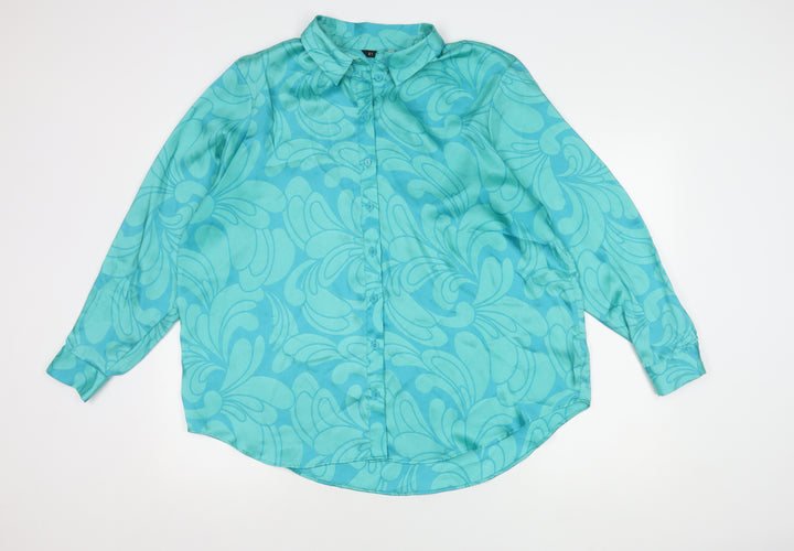 Et Vous Women's Blue Blouse Size 16 Collared Long Sleeve