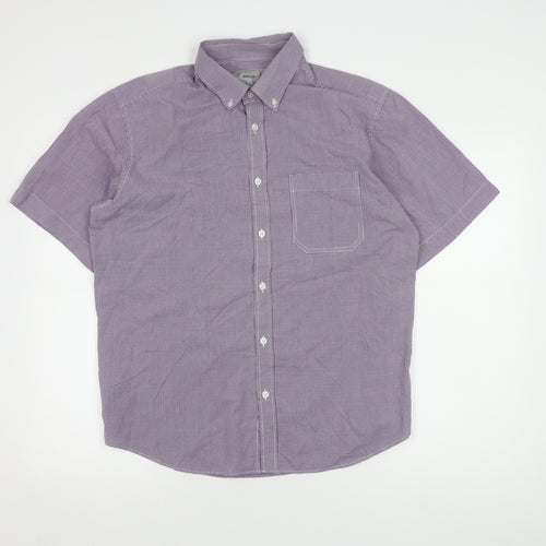 Marks and Spencer Men's Purple Check Short Sleeve Shirt L