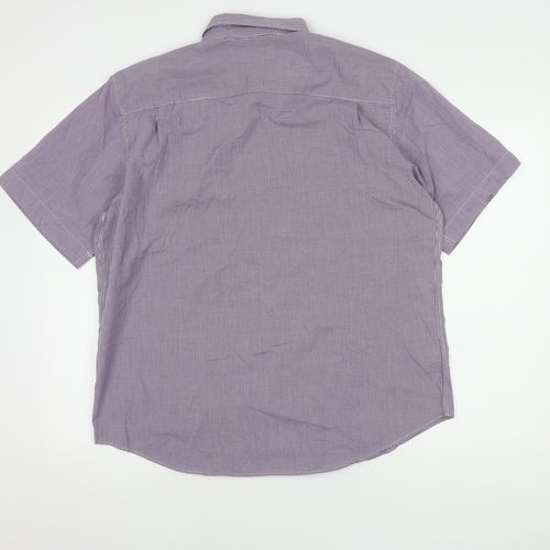 Marks and Spencer Men's Purple Check Short Sleeve Shirt L