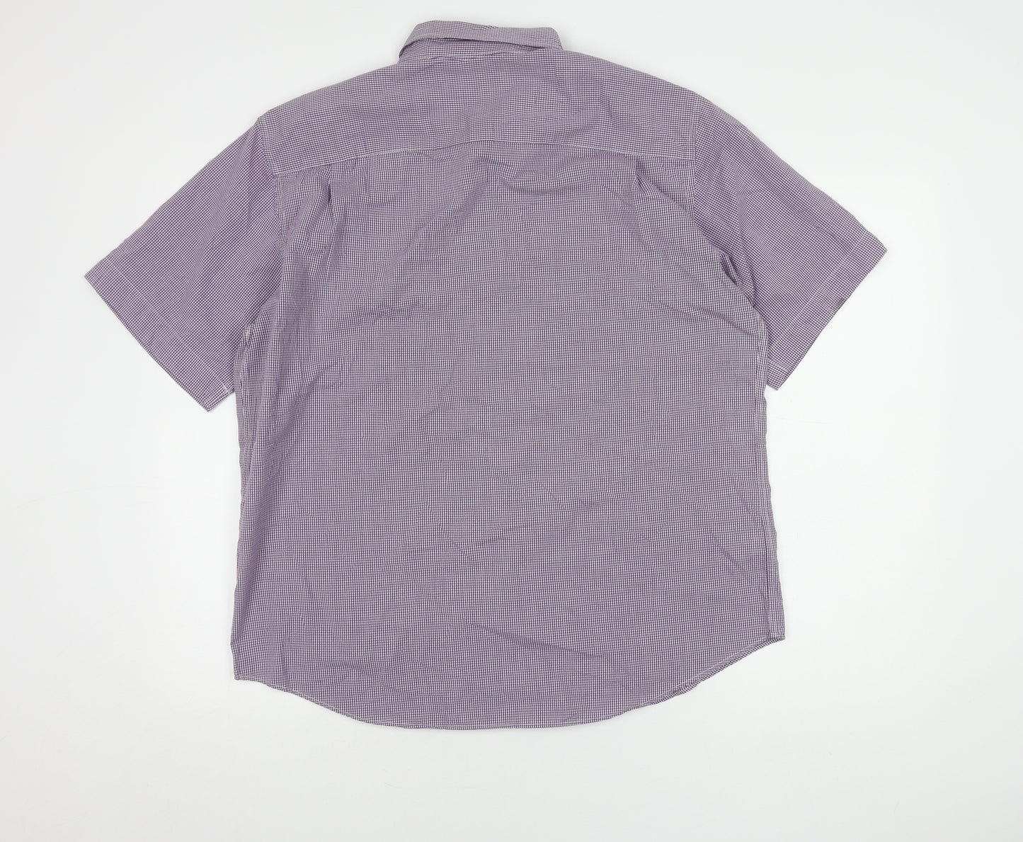 Marks and Spencer Men's Purple Check Short Sleeve Shirt L